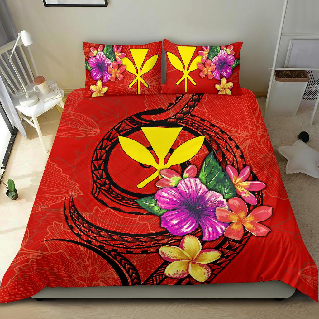 Polynesian Bedding Set - Hawaii Duvet Cover Set Floral With Seal Red Red - Polynesian Pride