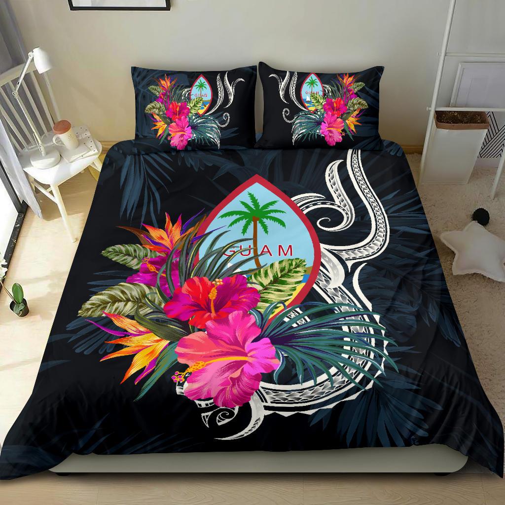 Polynesian Bedding Set - Guam Duvet Cover Set Tropical Flowers Blue - Polynesian Pride