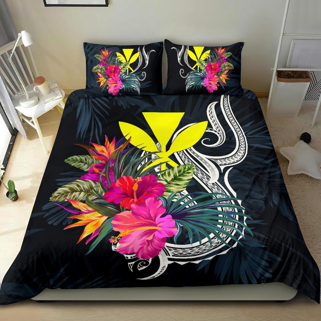 Polynesian Bedding Set - Hawaii Duvet Cover Set Tropical Flowers Blue - Polynesian Pride