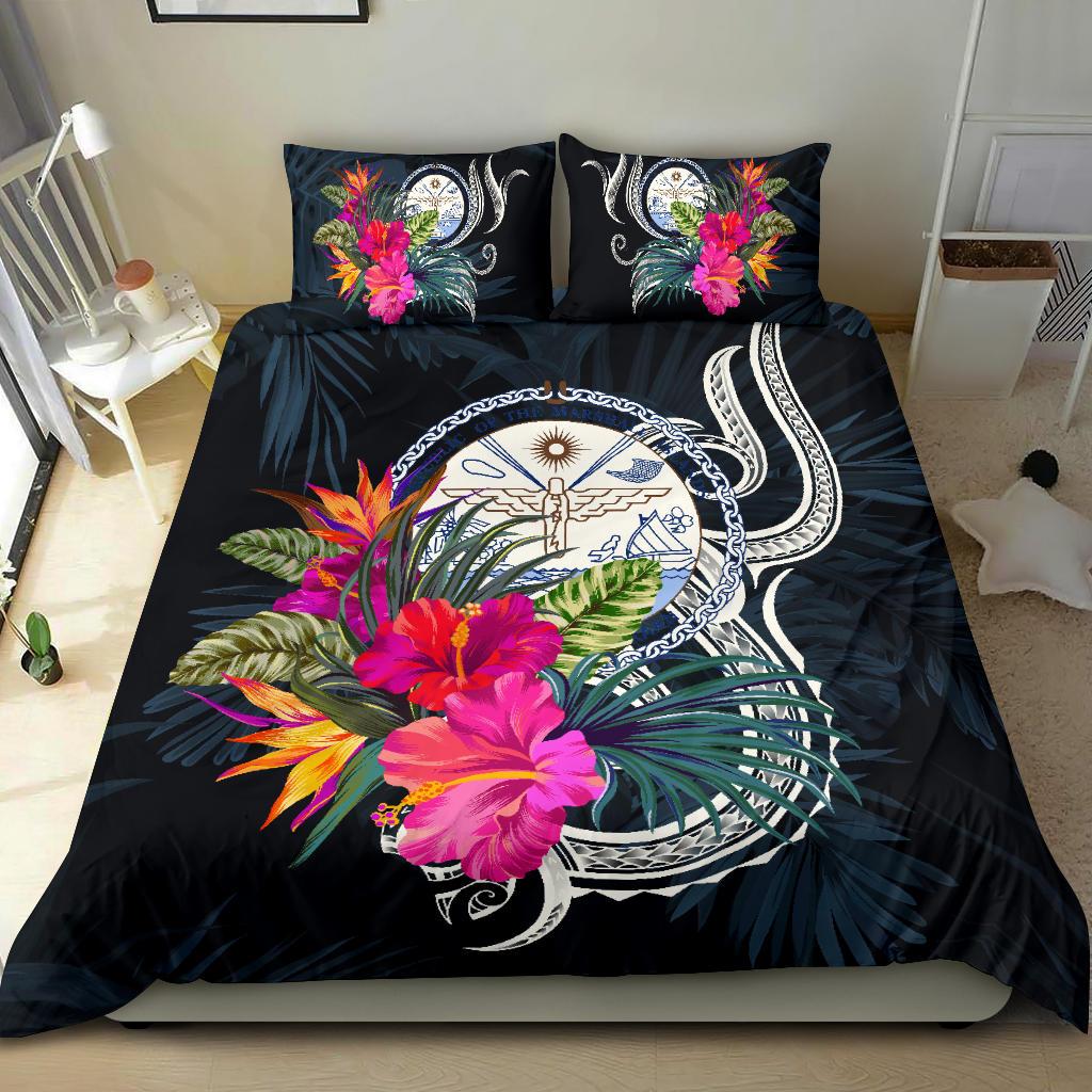 Polynesian Bedding Set - Marshall Islands Duvet Cover Set Tropical Flowers Blue - Polynesian Pride