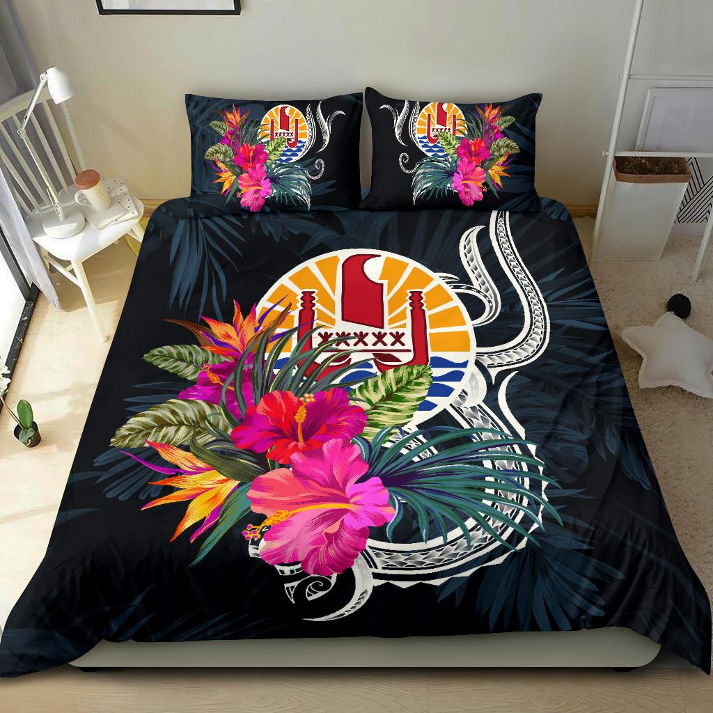 Polynesian Bedding Set - Tahiti Duvet Cover Set Tropical Flowers Blue - Polynesian Pride