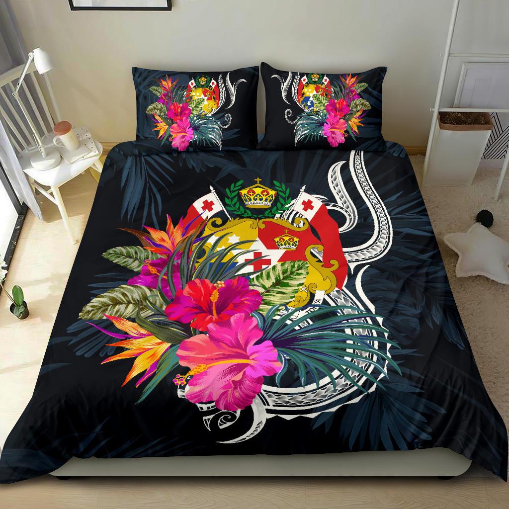 Polynesian Bedding Set - Tonga Duvet Cover Set Tropical Flowers Blue - Polynesian Pride