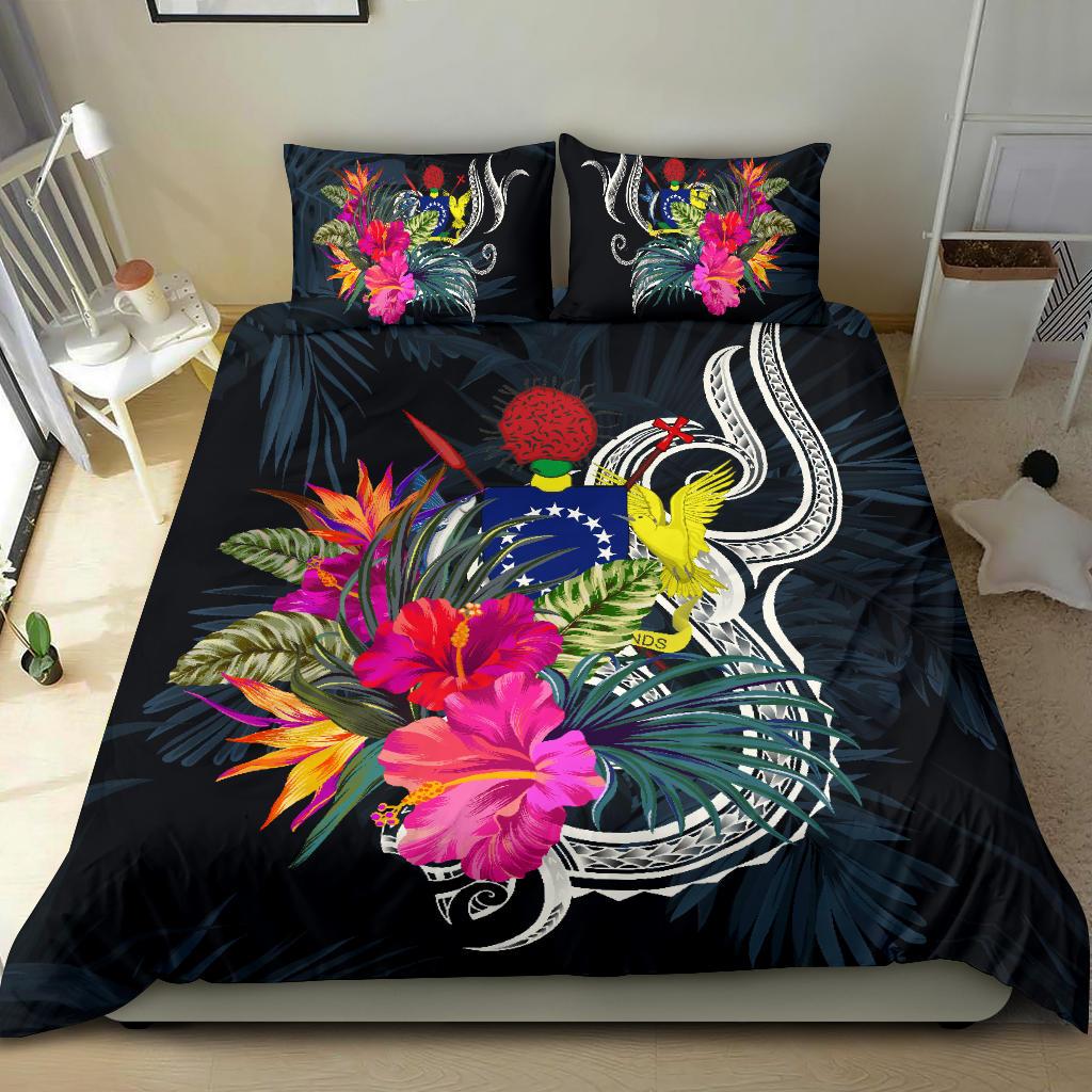 Polynesian Bedding Set - Cook Islands Duvet Cover Set Tropical Flowers Blue - Polynesian Pride