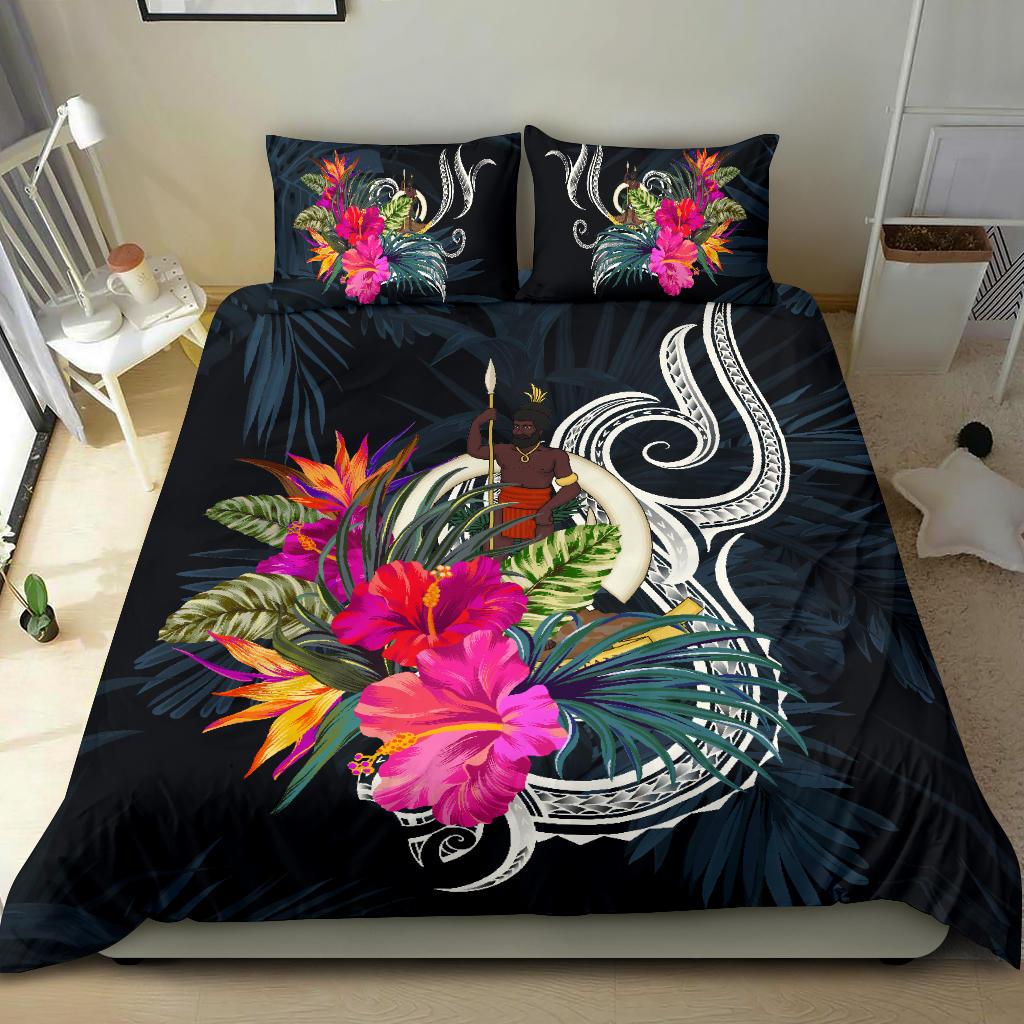 Polynesian Bedding Set - Vanuatu Duvet Cover Set Tropical Flowers Blue - Polynesian Pride