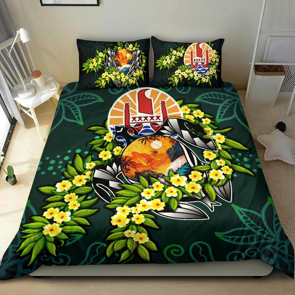 Polynesian Bedding Set - Tahiti Duvet Cover Set - Ti Leaf Lei Turtle Green - Polynesian Pride