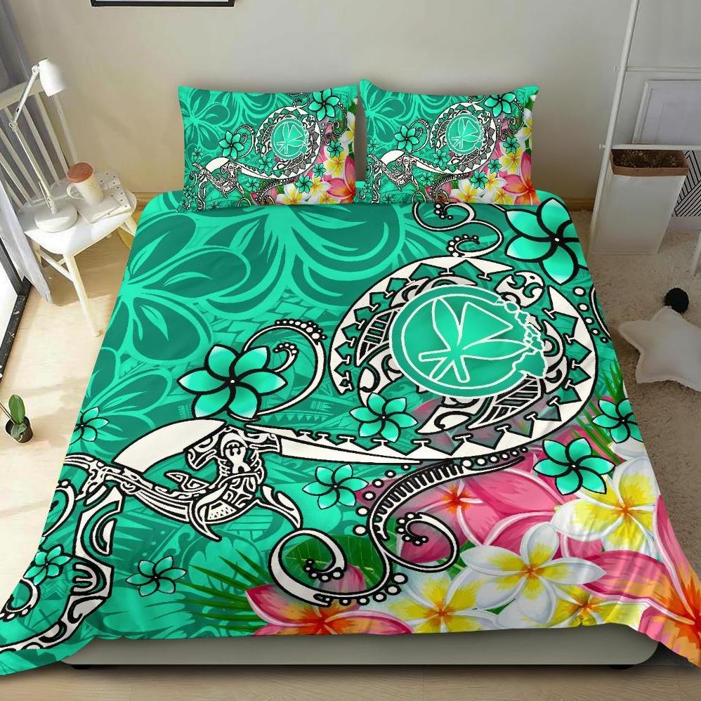 Hawaii Bedding Set - Turtle Plumeria Polynesian Tattoo Turquoise Color Turquoise - Polynesian Pride