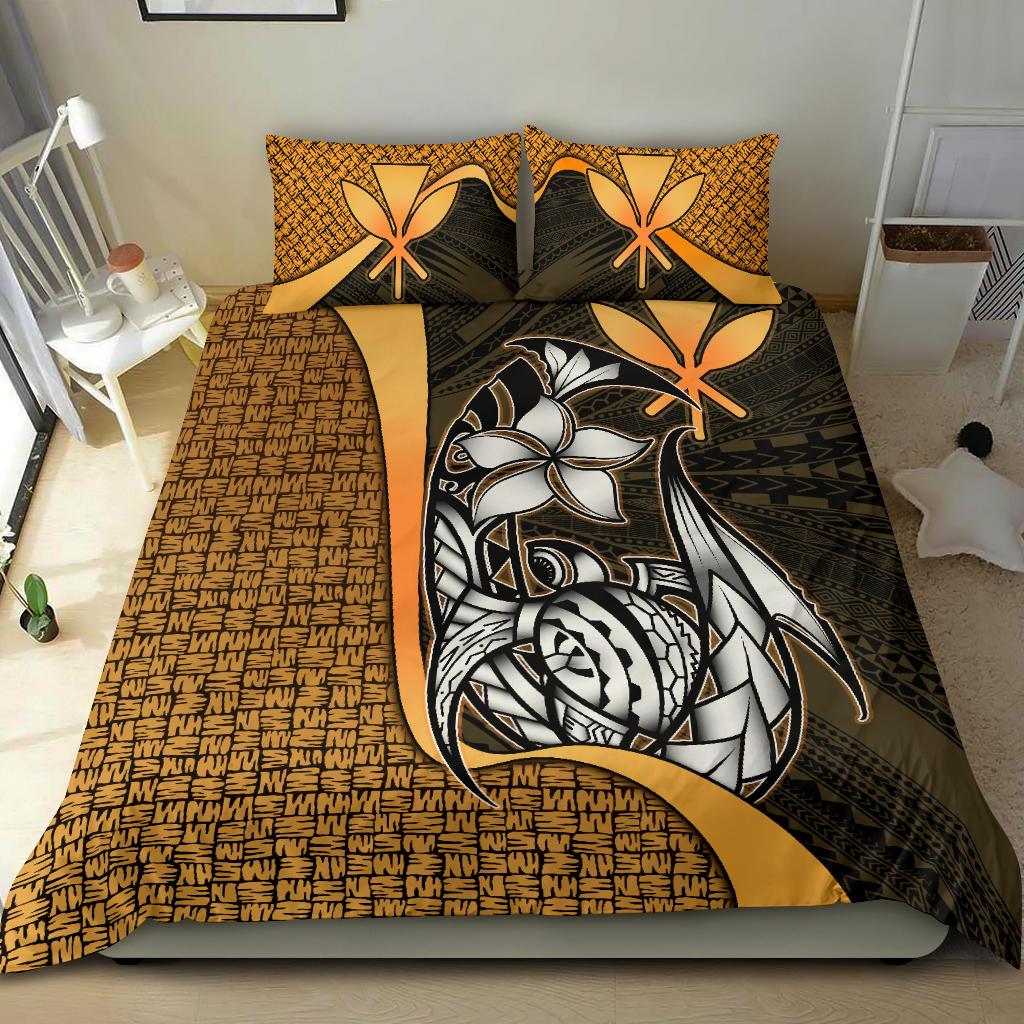 Polynesian Bedding Set - Hawaii Duvet Cover Set Gold - Turtle with Hook GOLD - Polynesian Pride