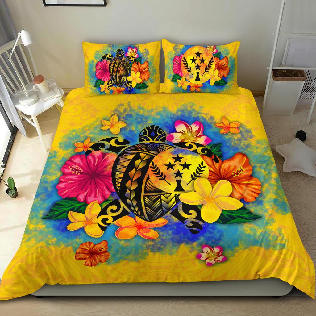 Kosrae Polynesian Bedding Set - Turtle with Plumeria and Hibiscus Yellow - Polynesian Pride