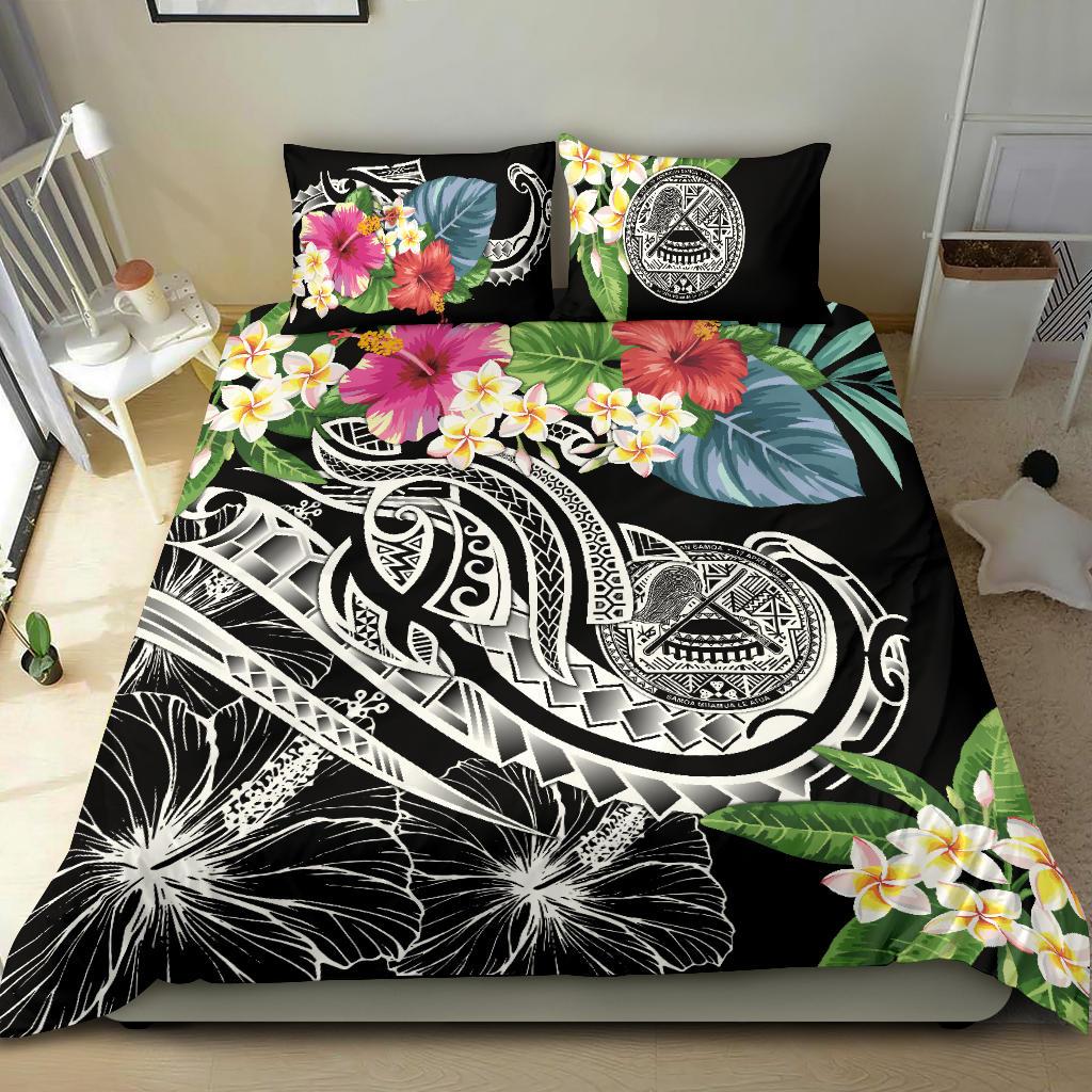 Polynesian American Samoa Bedding Set - Summer Plumeria (Black) Black - Polynesian Pride