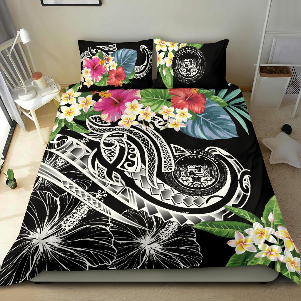 Polynesian Hawaii Bedding Set - Summer Plumeria (Black) Black - Polynesian Pride