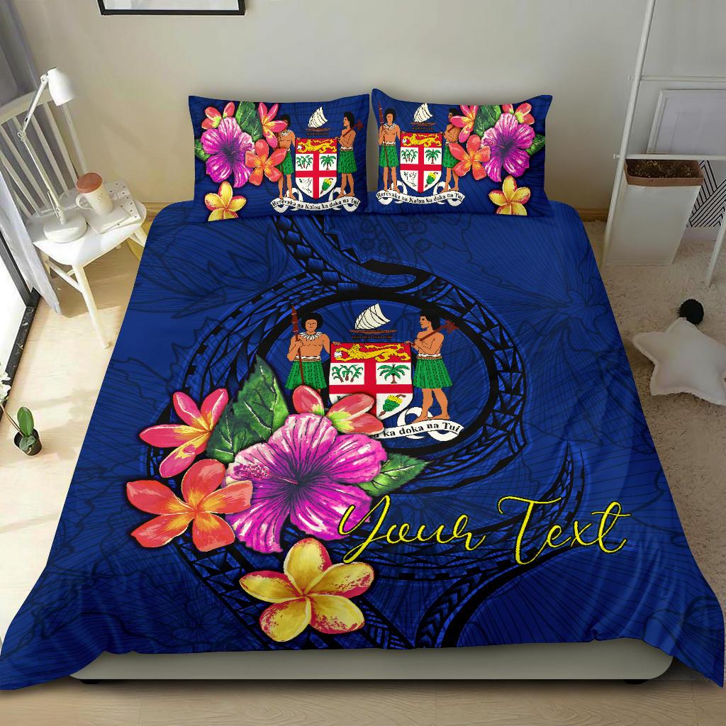 Polynesian Custom Personalised Bedding Set - Fiji Duvet Cover Set Floral With Seal Blue - Polynesian Pride