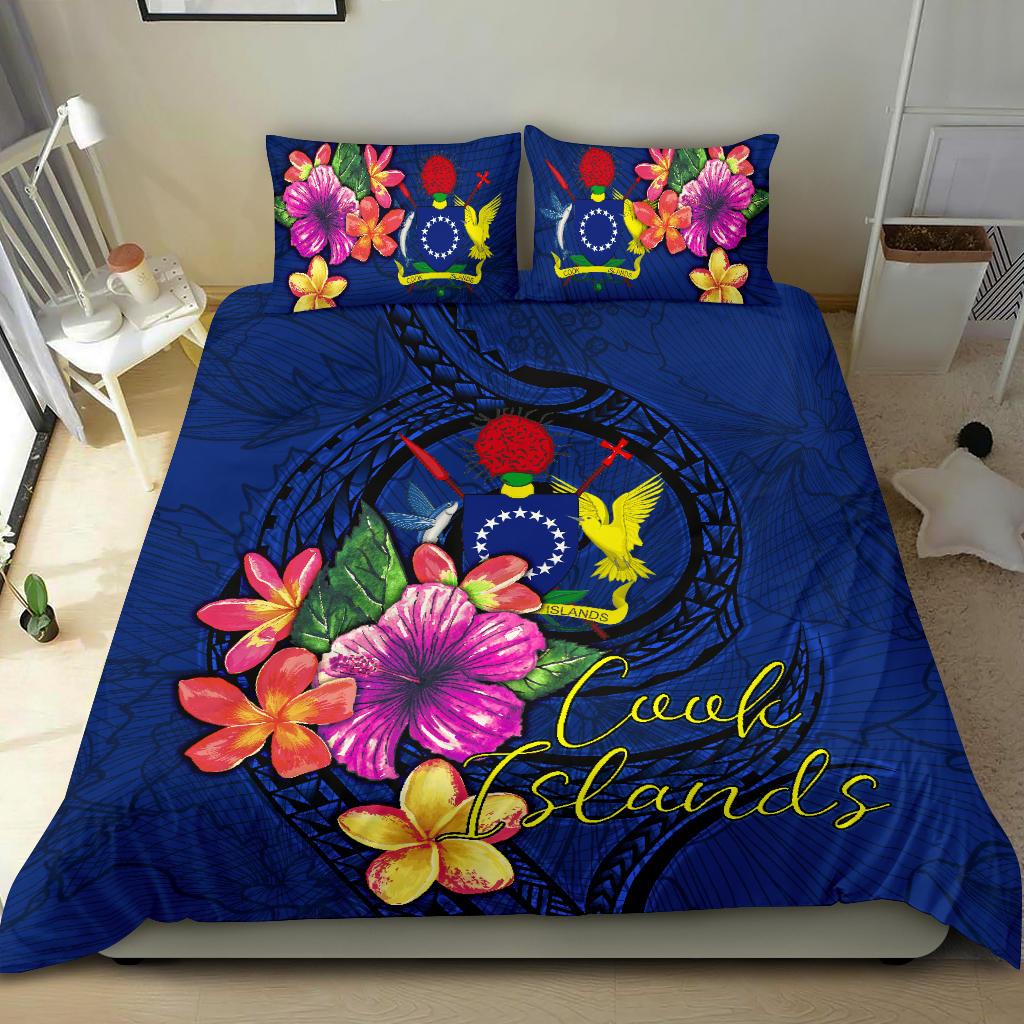 Polynesian Bedding Set - Cook Islands Duvet Cover Set Floral With Seal Blue - Polynesian Pride