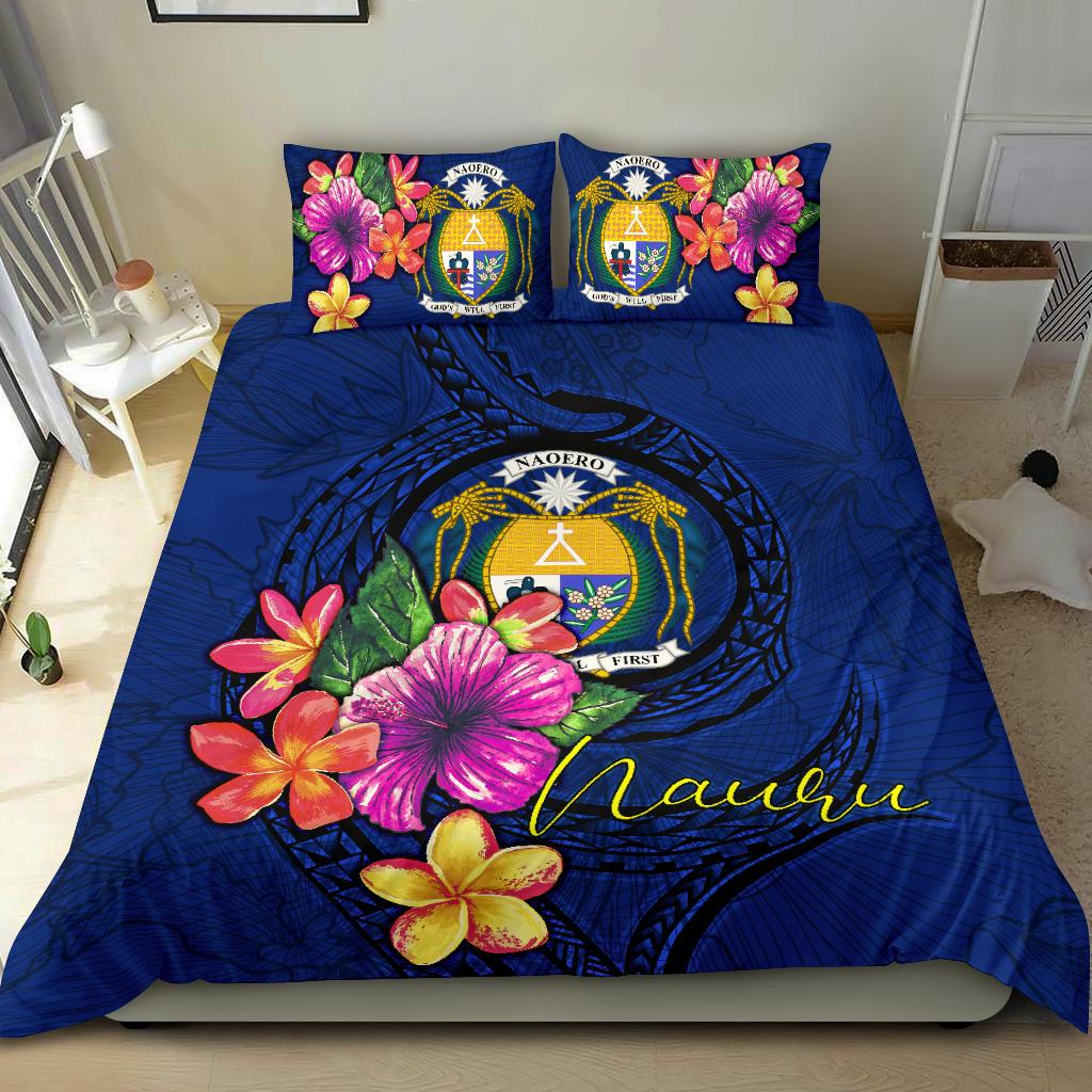 Polynesian Bedding Set - Nauru Duvet Cover Set Floral With Seal Blue - Polynesian Pride