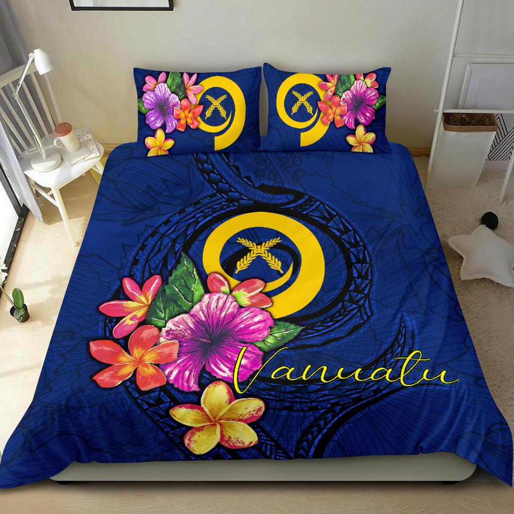 Polynesian Bedding Set - Vanuatu Duvet Cover Set Floral With Seal Blue - Polynesian Pride