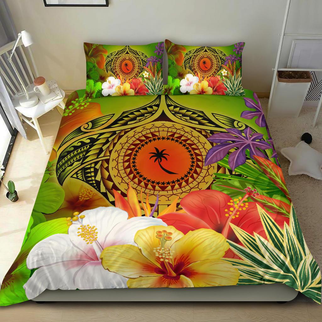 Chuuk Polynesian Bedding Set - Manta Ray Tropical Flowers (Reggae) - Polynesian Pride