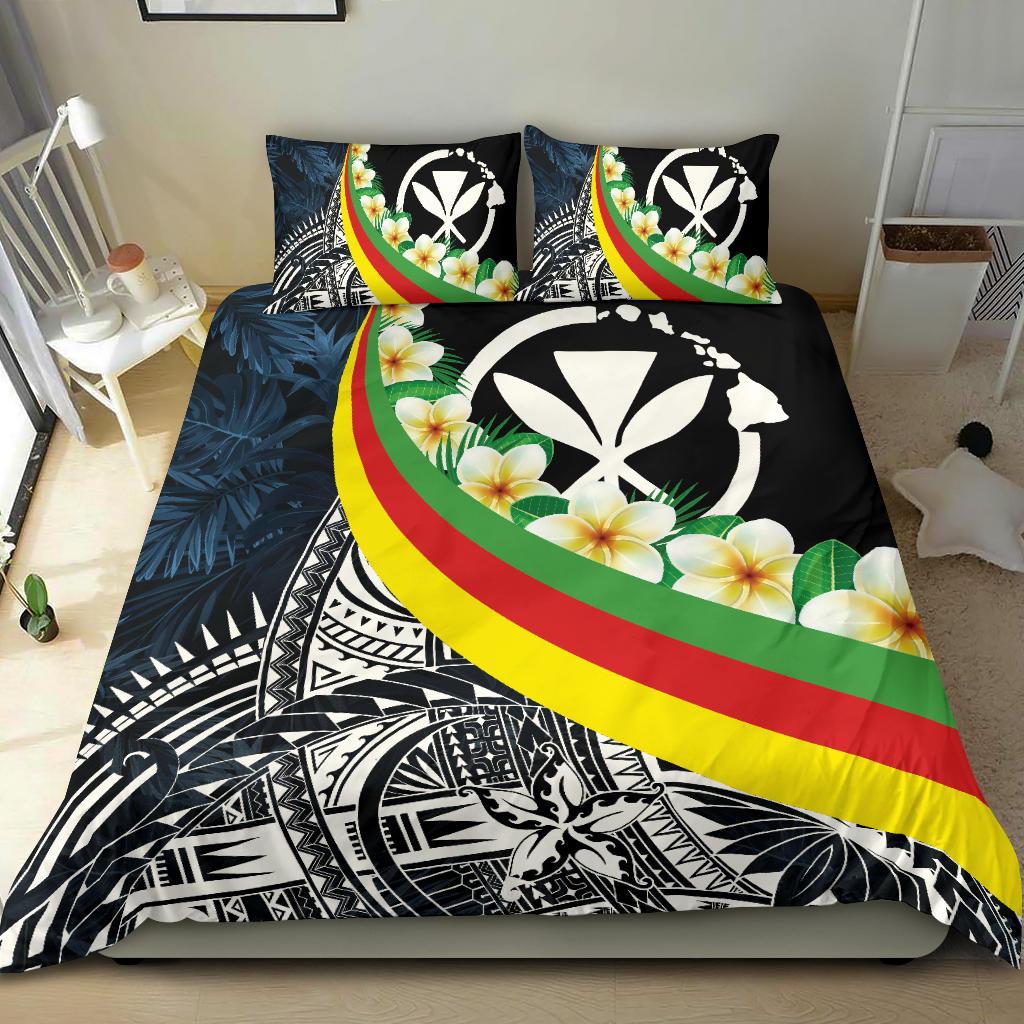 Polynesian Hawaii Bedding Set - Kanaka Maoli With Plumeria Style Black - Polynesian Pride