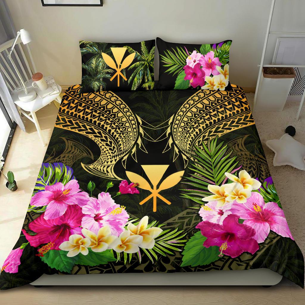 Polynesian Bedding Set - Hawaii Duvet Cover Gold Kanaka Maoli Hibiscus Plumeria Coconut GOLD - Polynesian Pride