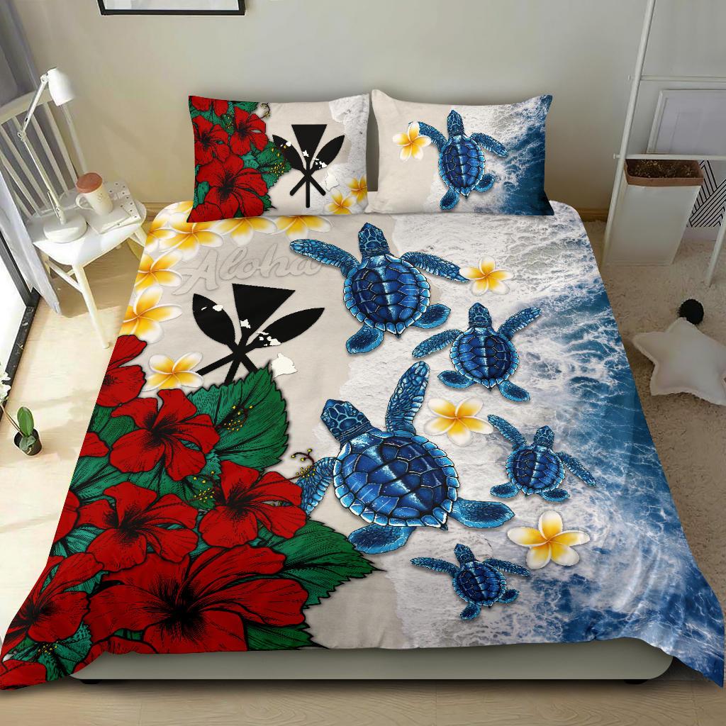 Kanaka Maoli (Hawaiian) Bedding Set - Aloha Sea Turtles Hibiscus - Polynesian Pride