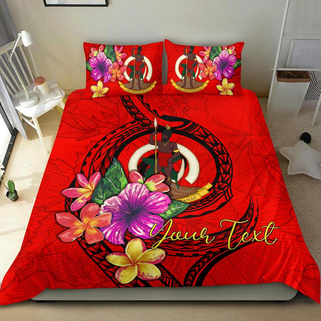 Vanuatu Polynesian Custom Personalised Bedding Set - Floral With Seal Red - Polynesian Pride