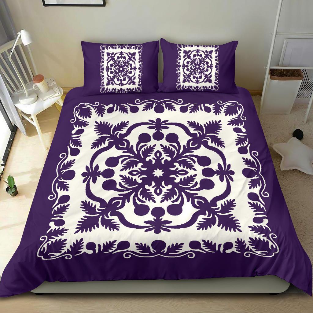 Hawaiian Bedding Set Royal Pattern - Purple And White - Polynesian Pride