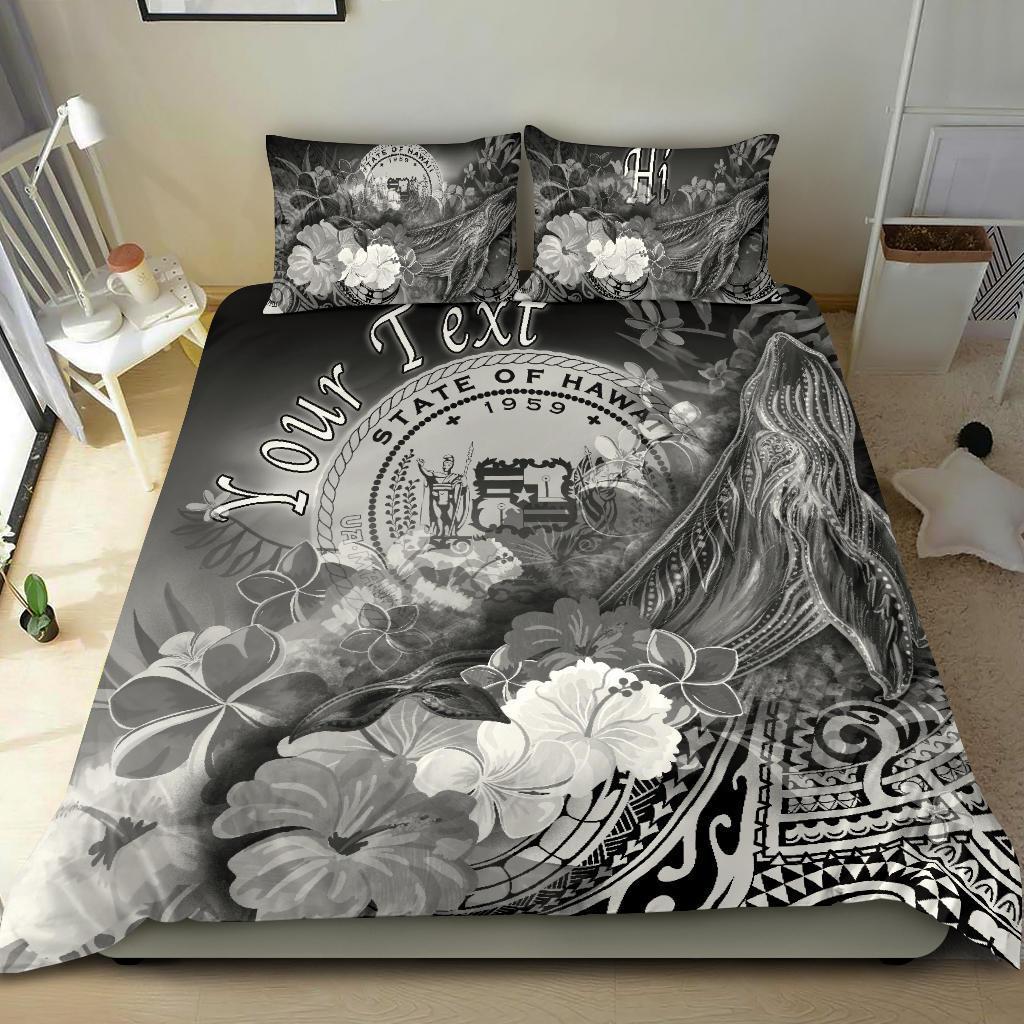 Polynesian Hawaii Custom Personalised Bedding Set - Humpback Whale with Tropical Flowers (White) White - Polynesian Pride