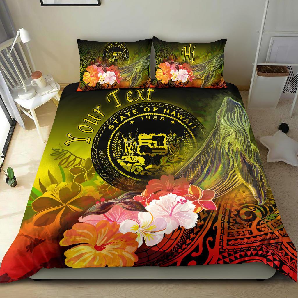 Polynesian Hawaii Custom Personalised Bedding Set - Humpback Whale with Tropical Flowers (Yellow) Yellow - Polynesian Pride