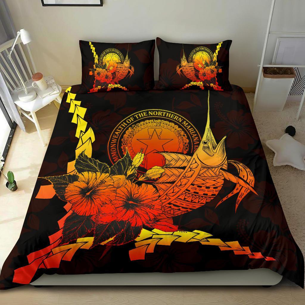 Northern Mariana Islands Polynesian Bedding Set - Swordfish With Hibiscus - Polynesian Pride