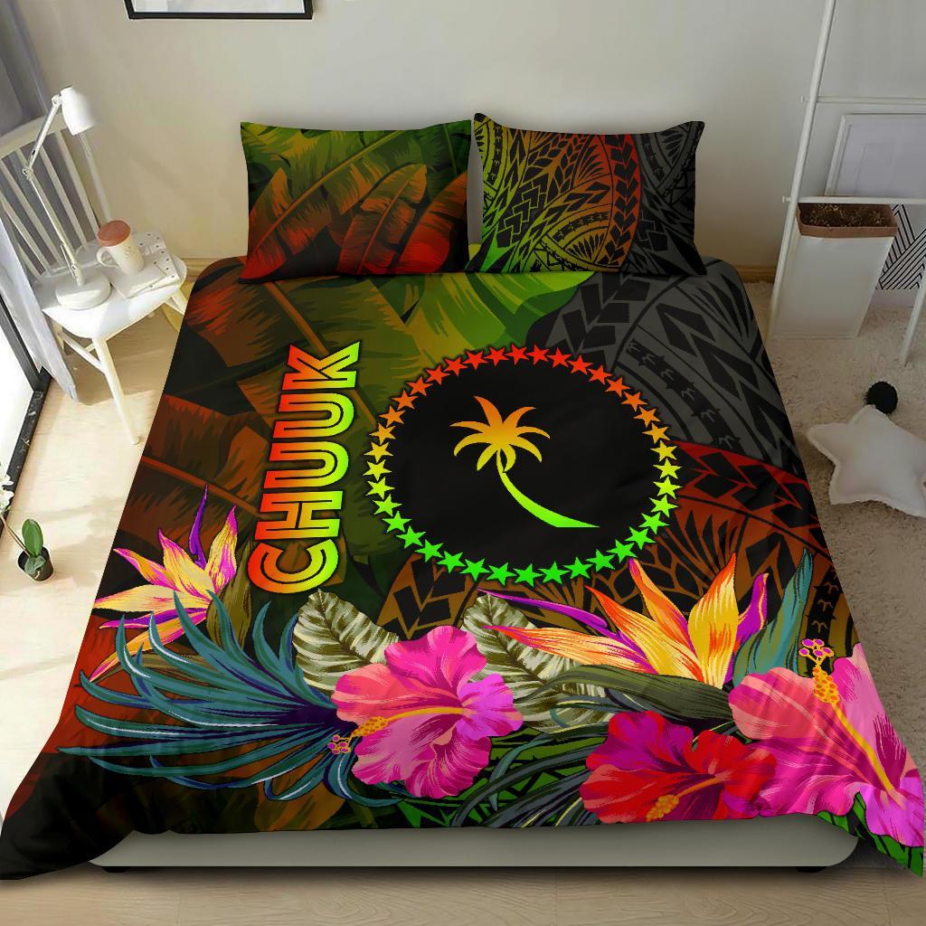 Chuuk Polynesian Bedding Set - Hibiscus and Banana Leaves Reggae - Polynesian Pride