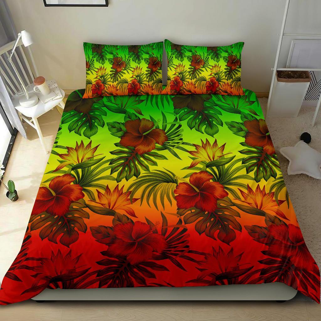 Polynesian Bedding Set - Reggae Hibiscus Patterns Red - Polynesian Pride