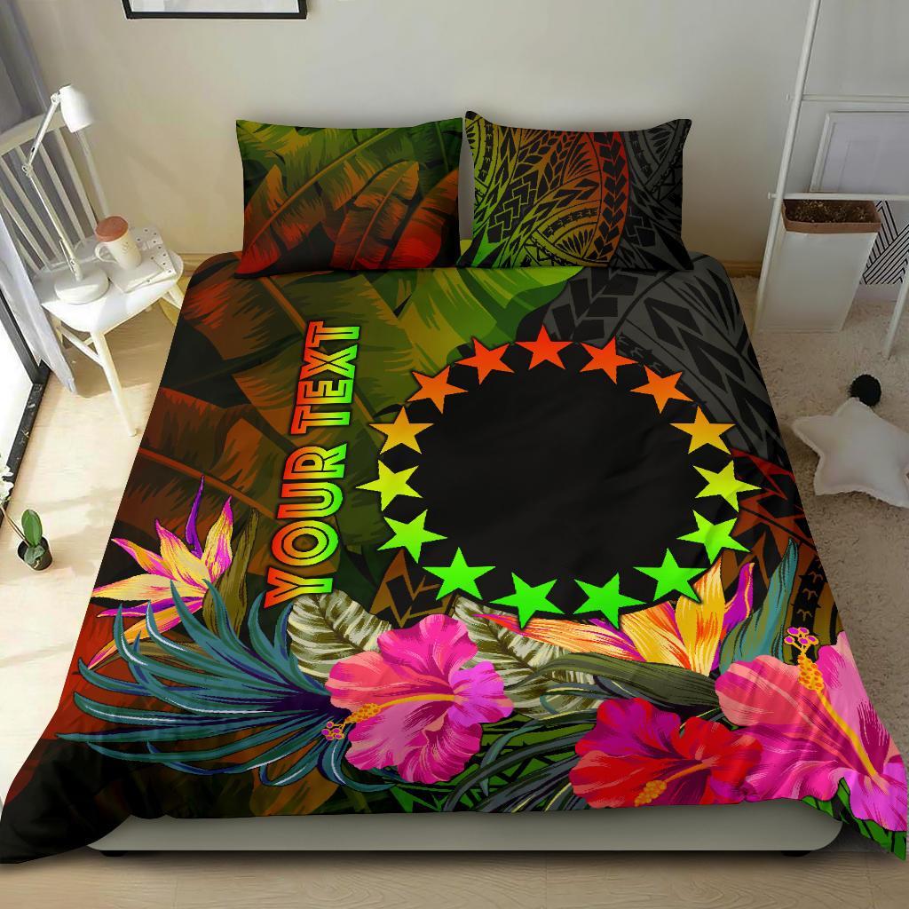 Cook Islands Polynesian Personalised Bedding Set - Hibiscus and Banana Leaves Reggae - Polynesian Pride