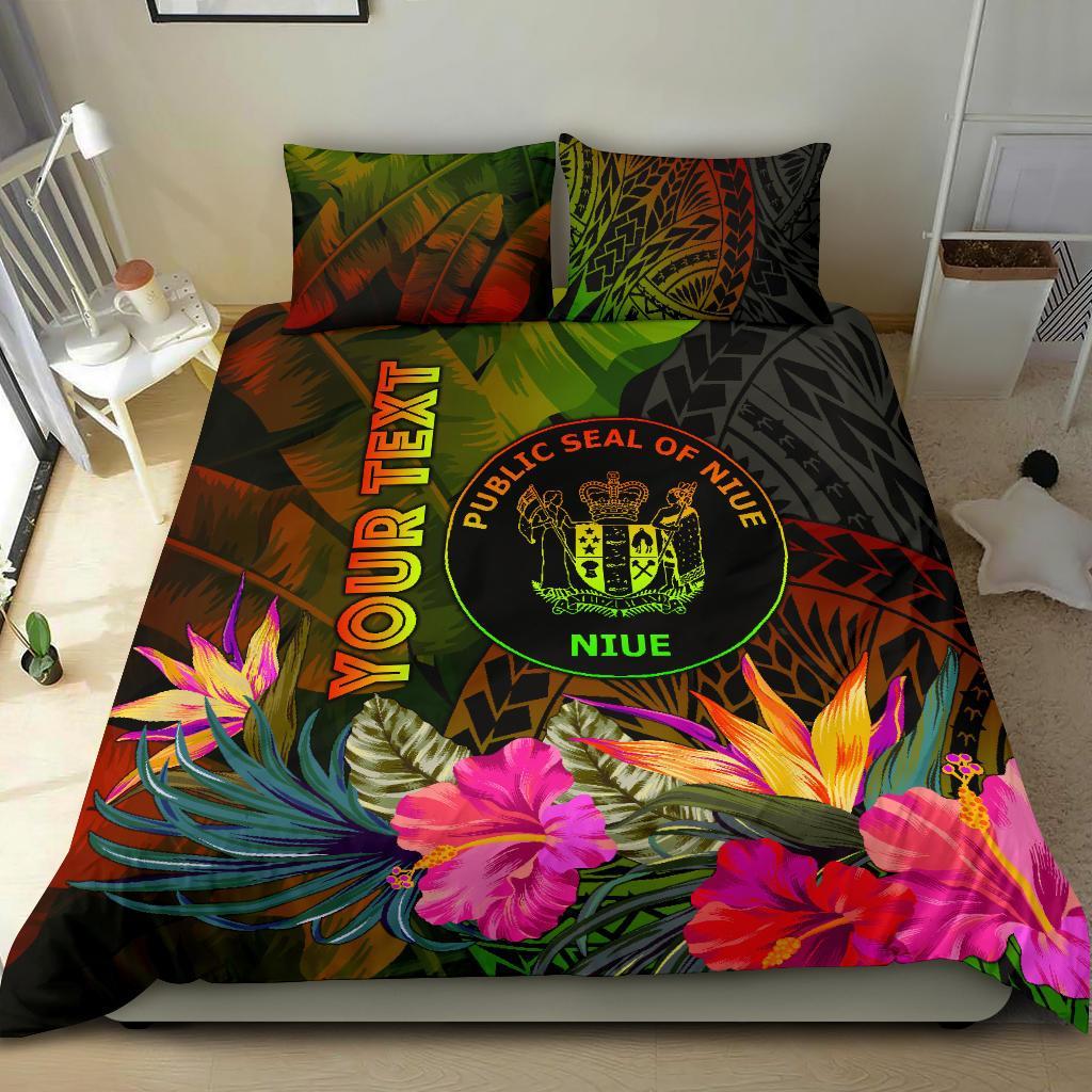 Niue Polynesian Personalised Bedding Set - Hibiscus and Banana Leaves Reggae - Polynesian Pride