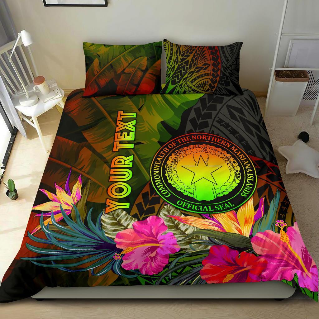 Northern Mariana Islands Personalised Bedding Set - Hibiscus and Banana Leaves Reggae - Polynesian Pride