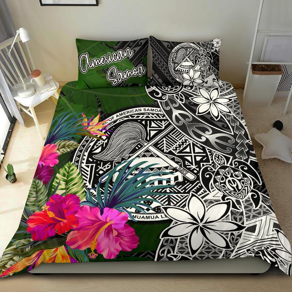 American Somoa Bedding Set - Turtle Plumeria Banana Leaf Black - Polynesian Pride