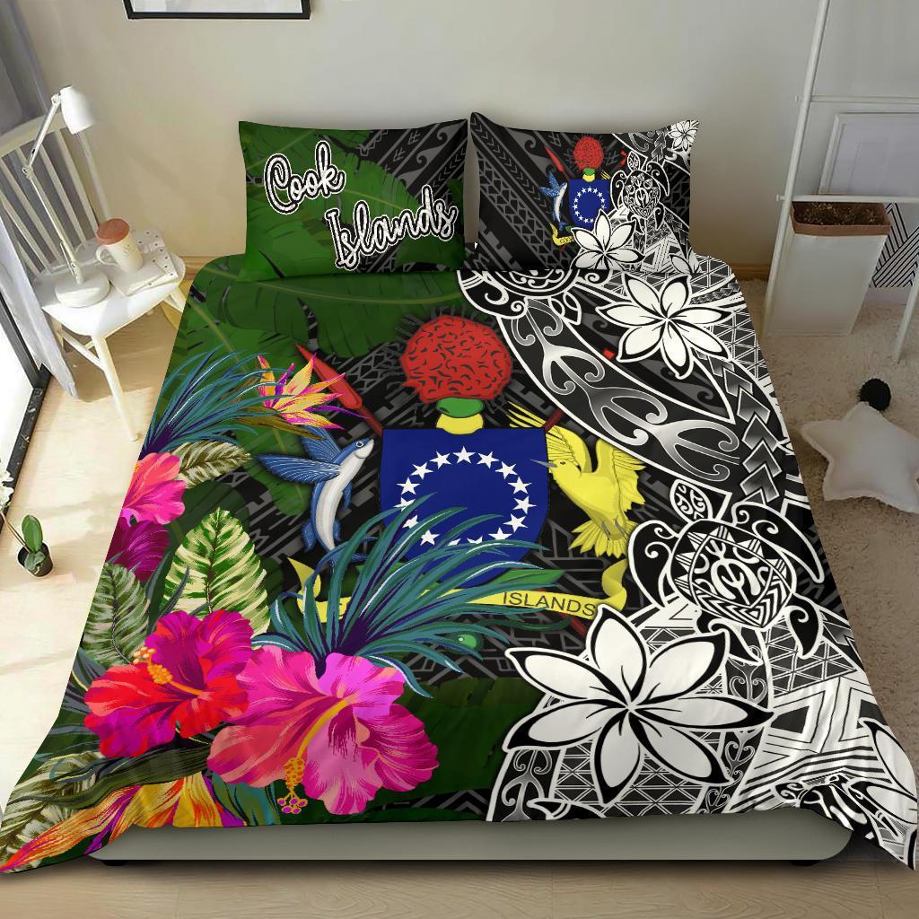Cook Islands Bedding Set - Turtle Plumeria Banana Leaf Black - Polynesian Pride