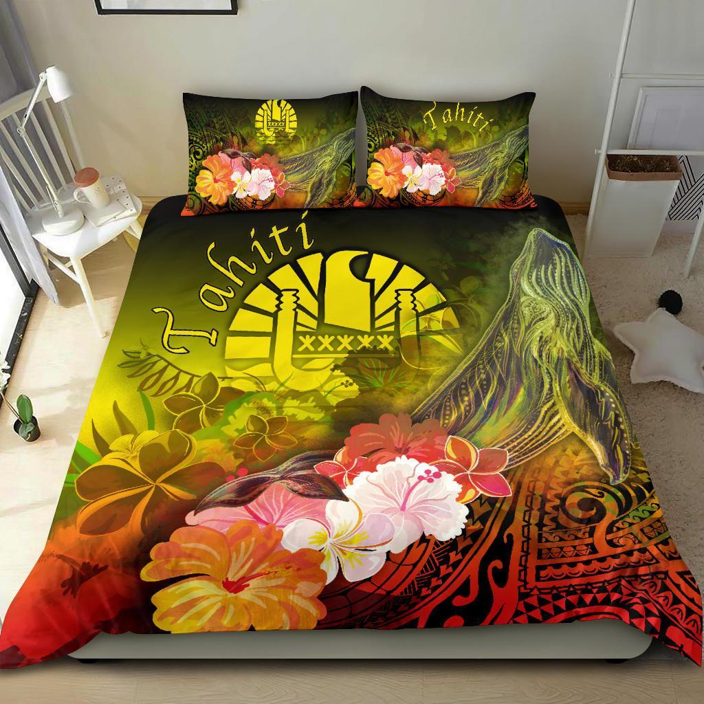 Tahiti Bedding Set - Humpback Whale with Tropical Flowers (Yellow) Yellow - Polynesian Pride