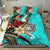 American Samoa Bedding Set - Tribal Flower With Special Turtles Blue Color - Polynesian Pride