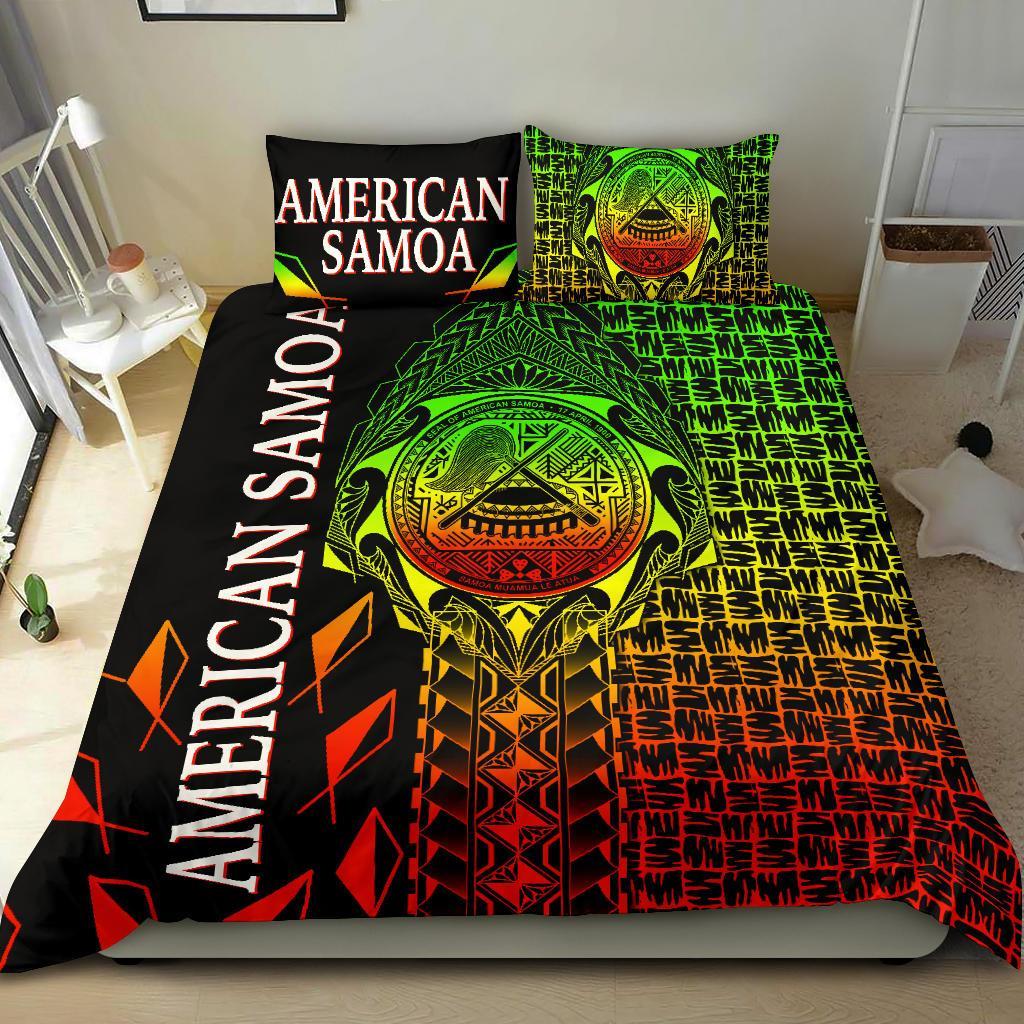 American Samoa Bedding Set - AS Seal Rocket Style (Reggae) Black - Polynesian Pride