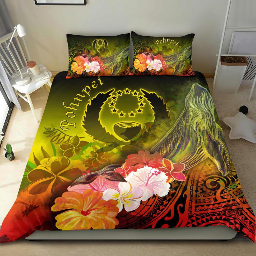 Pohnpei Bedding Set - Humpback Whale with Tropical Flowers (Yellow) - Polynesian Pride