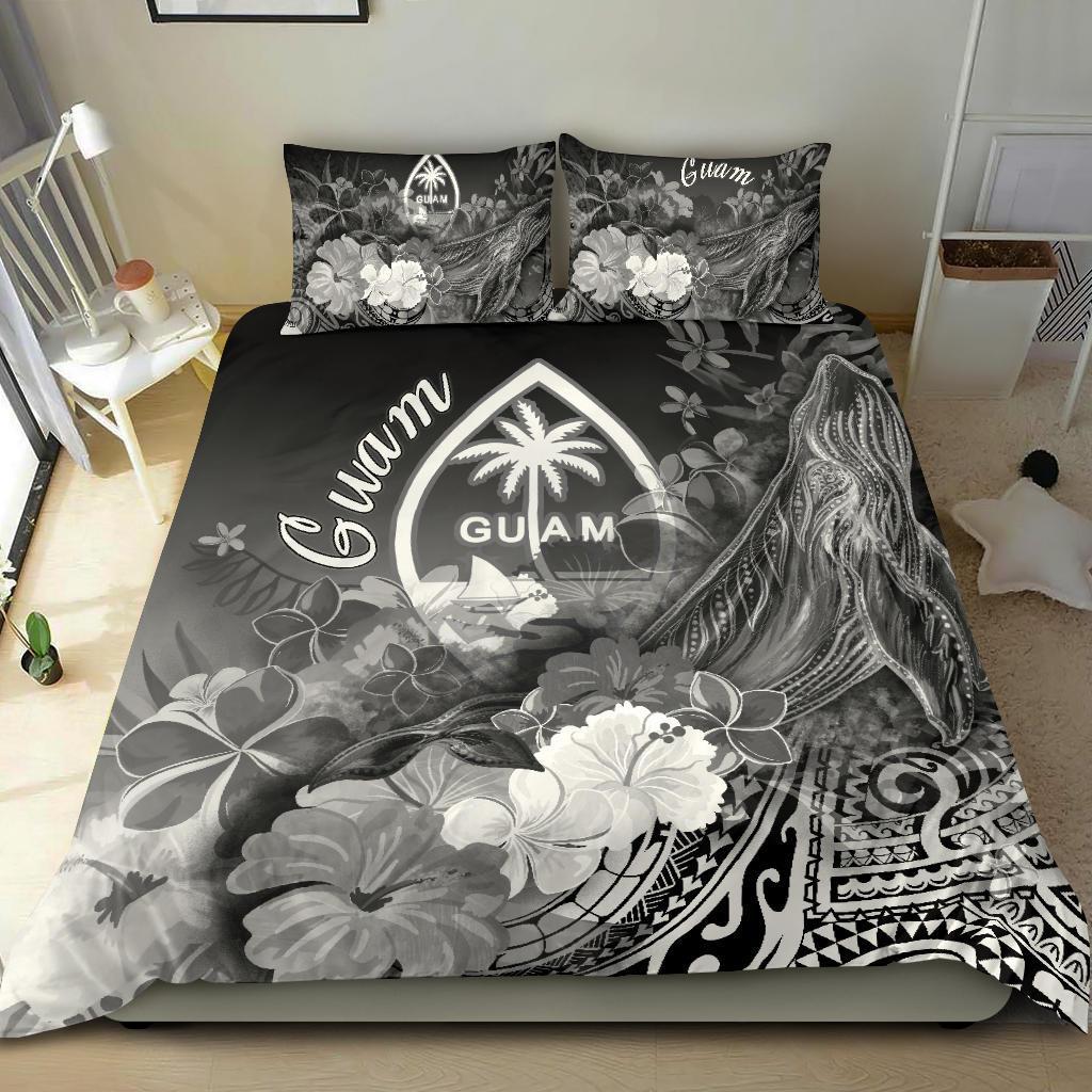 Guam Bedding Set - Humpback Whale with Tropical Flowers (White) White - Polynesian Pride