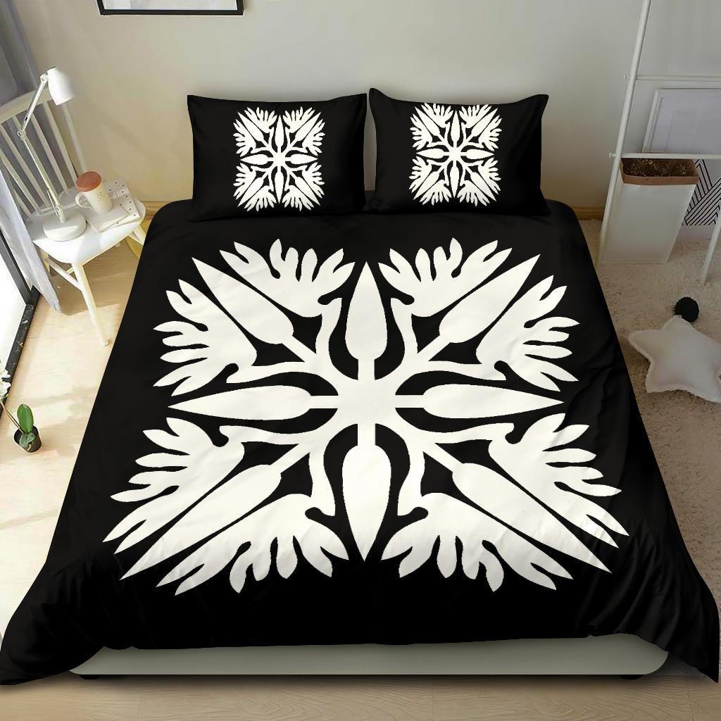 Hawaiian Bedding Set Royal Pattern - Black And White - A3 Style - Polynesian Pride