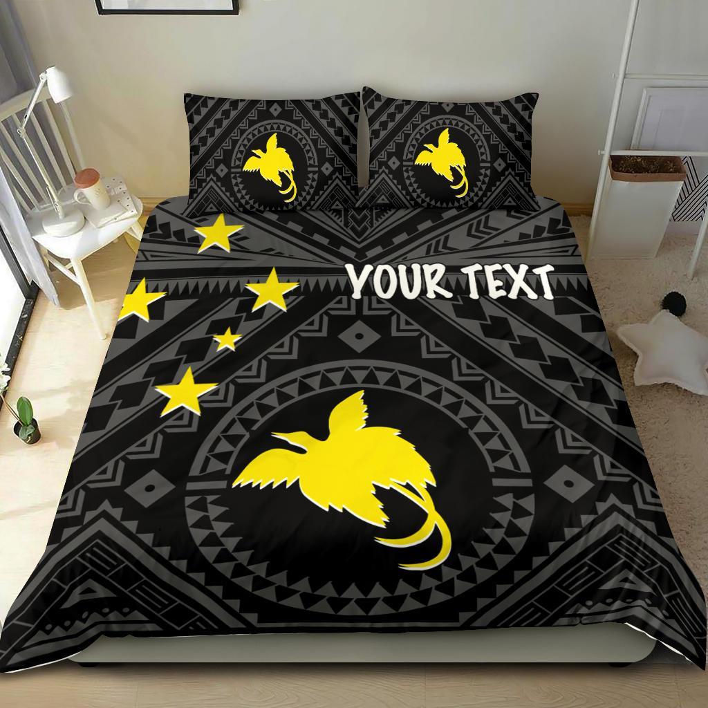 Papua New Guinea Personalised Bedding Set - Flag With Polynesian Patterns (Black) - Polynesian Pride