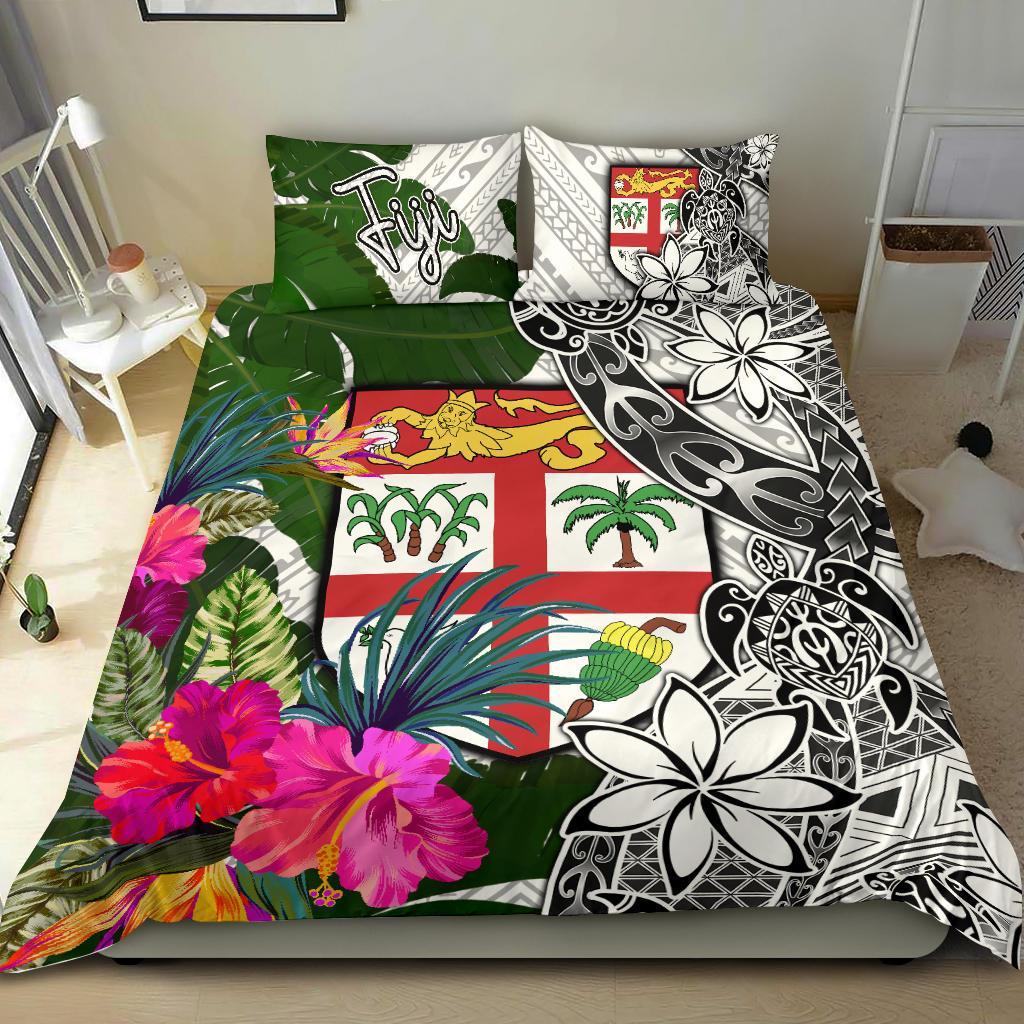 Fiji Bedding Set White - Turtle Plumeria Banana Leaf - Polynesian Pride
