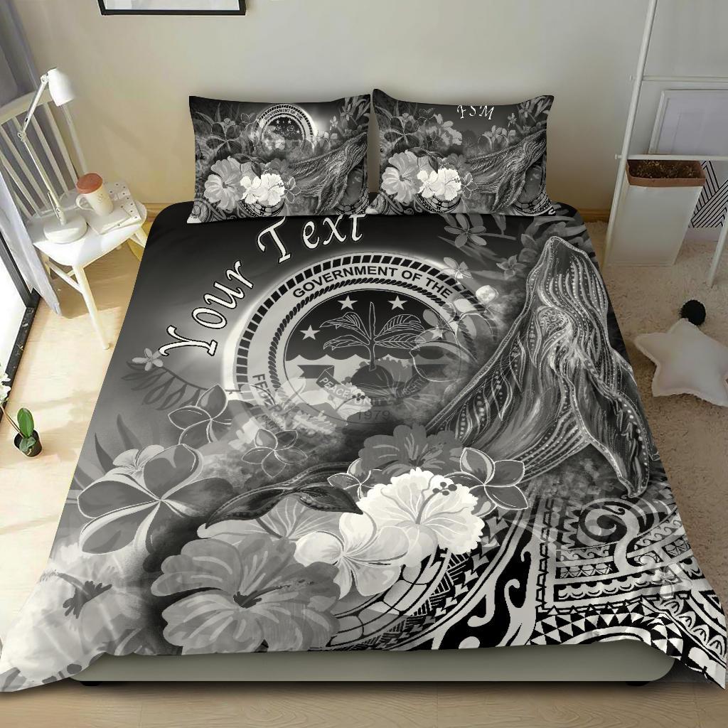 Federated States of Micronesia Custom Personalised Bedding Set - Humpback Whale with Tropical Flowers (White) White - Polynesian Pride