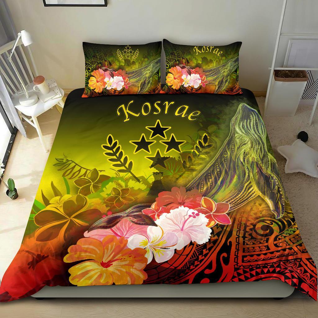 Kosrae Bedding Set - Humpback Whale with Tropical Flowers (Yellow) Yellow - Polynesian Pride