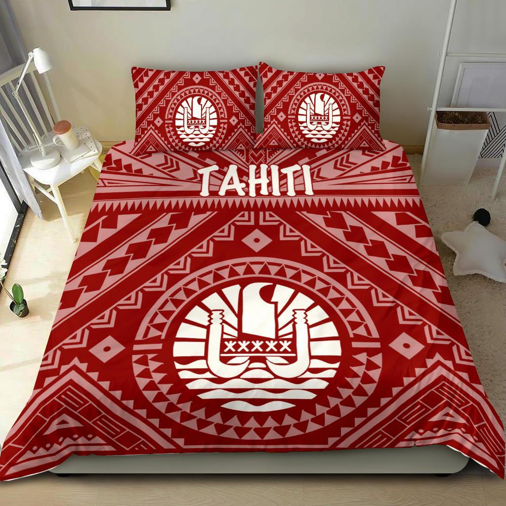 Tahiti Bedding Set - Tahiti Seal In Polynesian Tattoo Style (Red) Red - Polynesian Pride