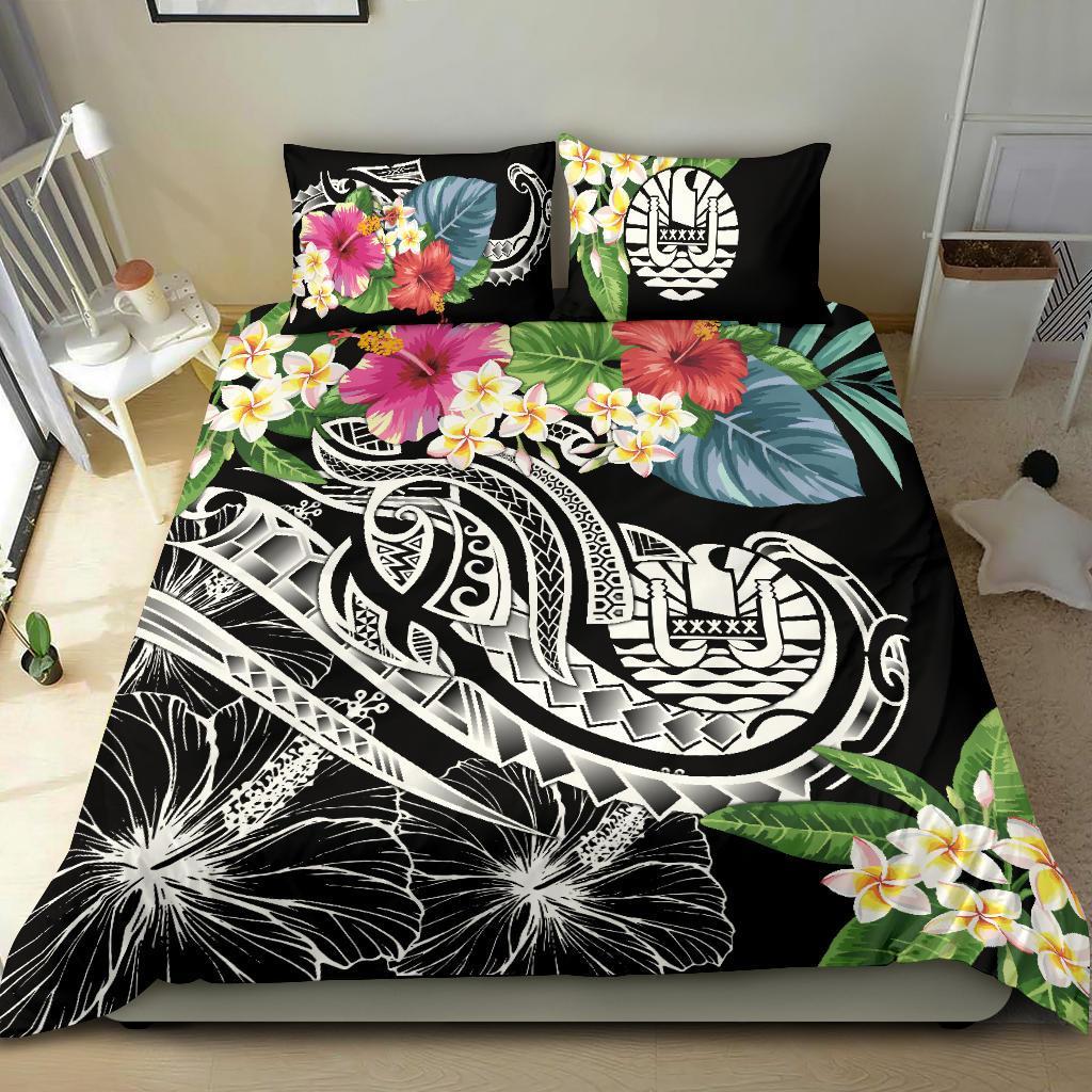 Tahiti Polynesian Bedding Set - Summer Plumeria (Black) Black - Polynesian Pride