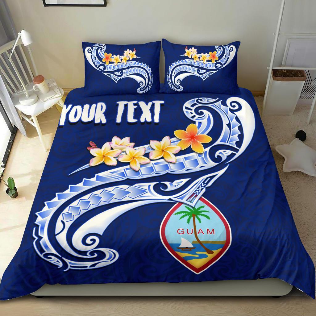 Guam Personalised Bedding Set - Guam Seal Polynesian Patterns Plumeria (Blue) Red - Polynesian Pride