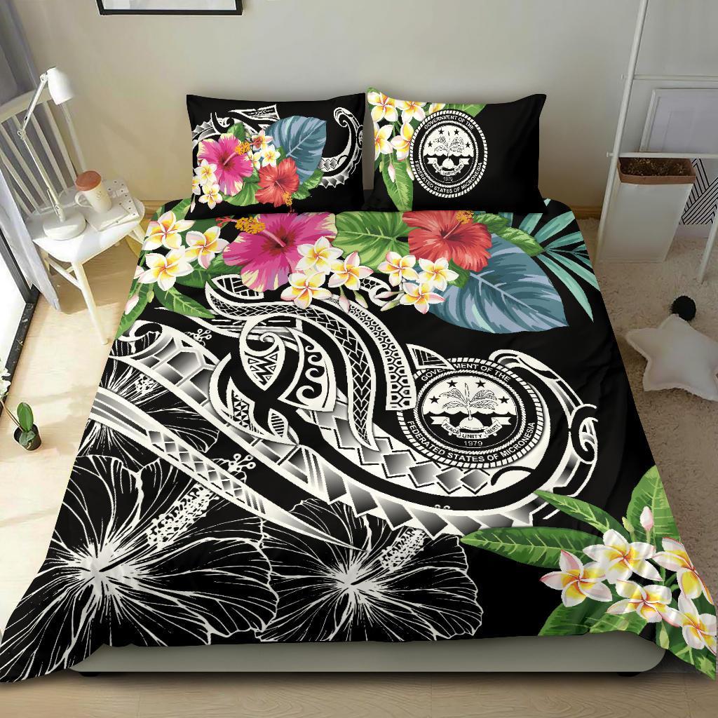 FSM Polynesian Bedding Set - Summer Plumeria (Black) - Polynesian Pride