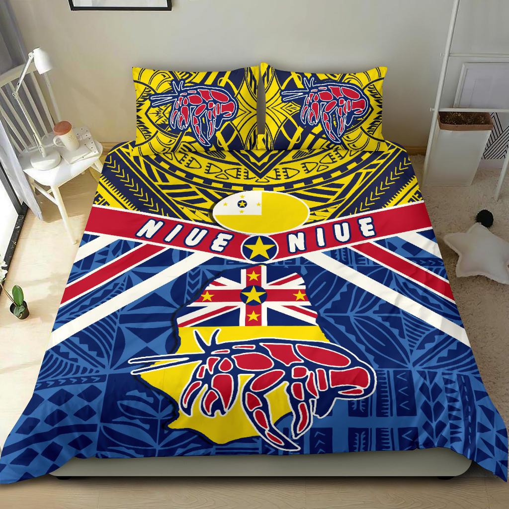 Niue Rugby Bedding Set Polynesian Crab Map Blue - Polynesian Pride