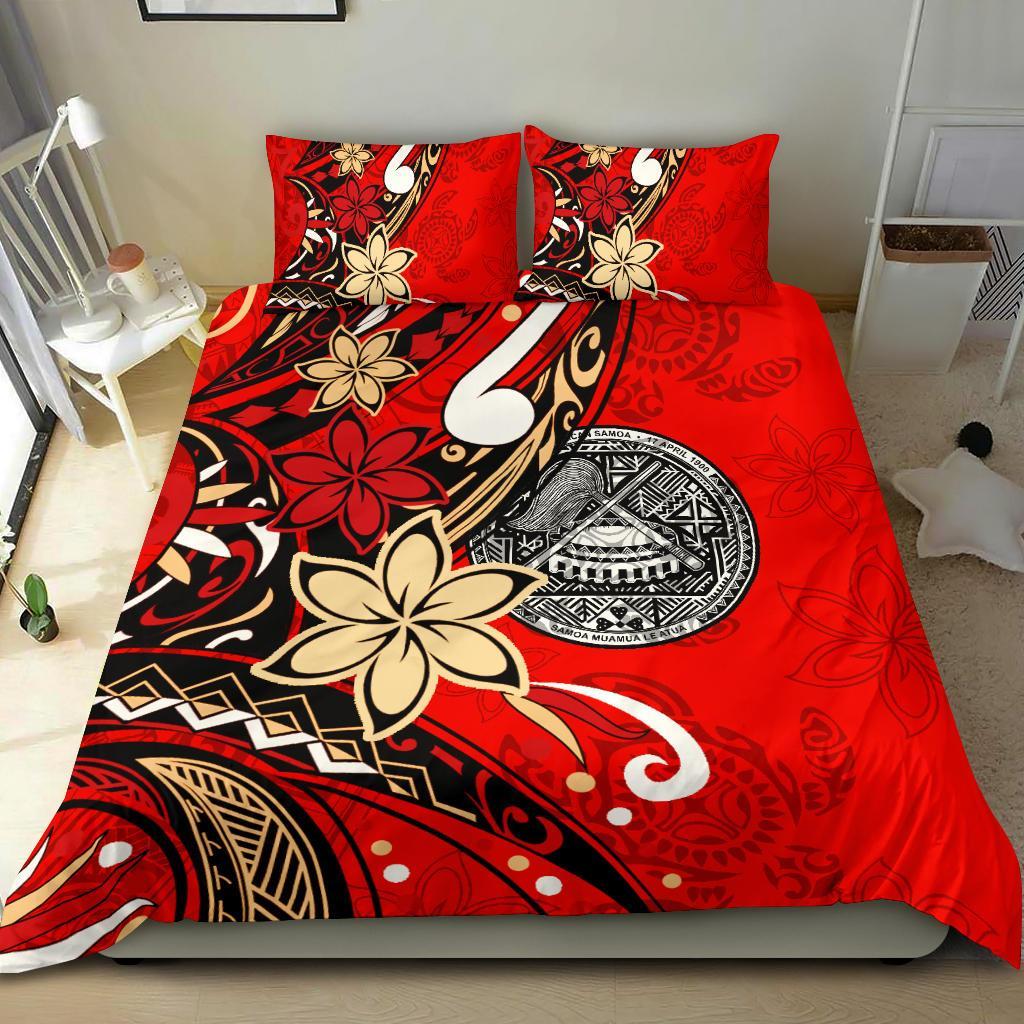 American Samoa Bedding Set - Tribal Flower With Special Turtles Red Color Red - Polynesian Pride